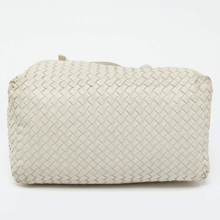 Pre Owned Bottega Veneta Off White Intrecciato Leather Cesta Tote