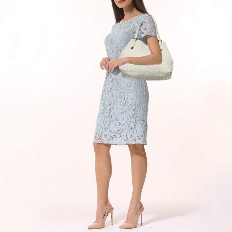 Pre Owned Bottega Veneta Off White Intrecciato Leather Cesta Tote