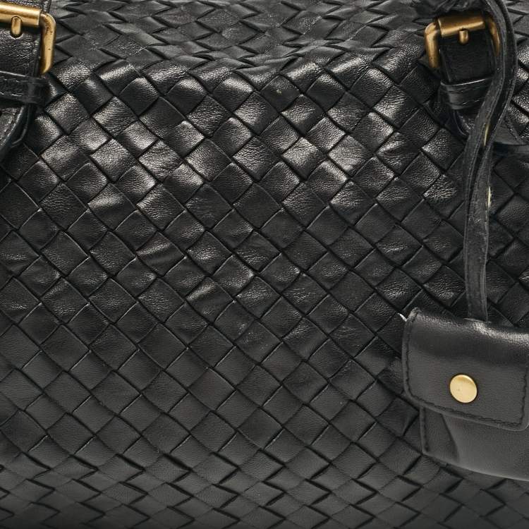 Pre Owned Bottega Veneta Black Intrecciato Leather Montaigne Satchel