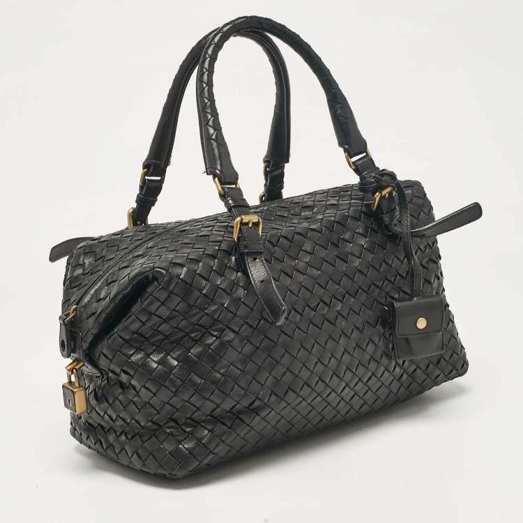 Pre Owned Bottega Veneta Black Intrecciato Leather Montaigne Satchel