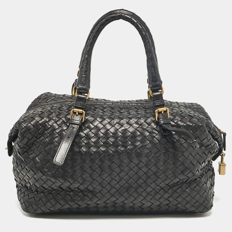 Pre Owned Bottega Veneta Black Intrecciato Leather Montaigne Satchel