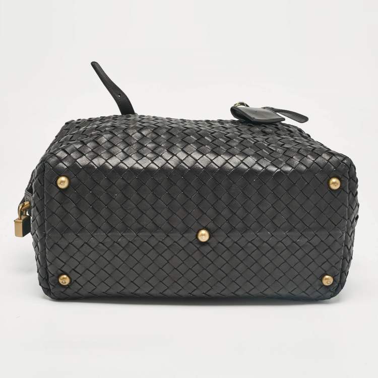 Pre Owned Bottega Veneta Black Intrecciato Leather Montaigne Satchel