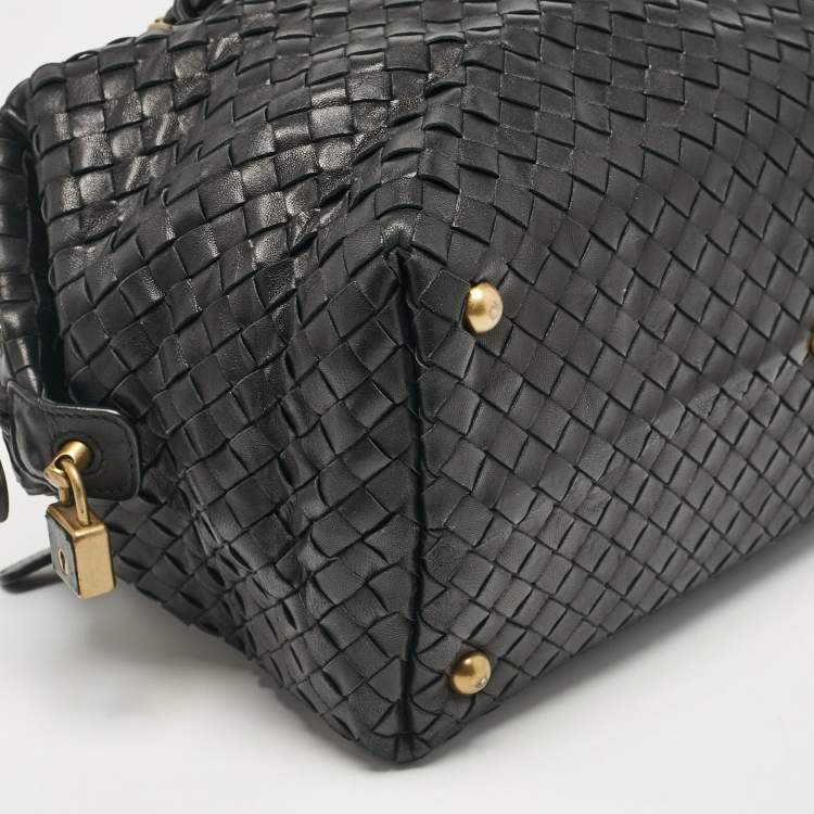 Pre Owned Bottega Veneta Black Intrecciato Leather Montaigne Satchel
