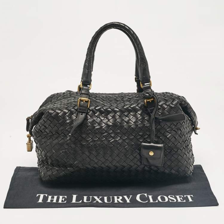 Pre Owned Bottega Veneta Black Intrecciato Leather Montaigne Satchel