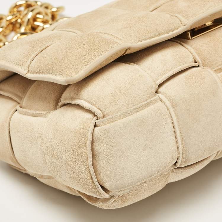 Pre Owned Bottega Veneta Beige Suede Padded Cassette Shoulder Bag