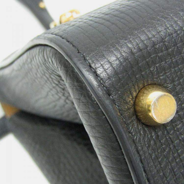 Pre Owned Bottega Veneta Black Textured Leather BV Angle Shoulder Bag