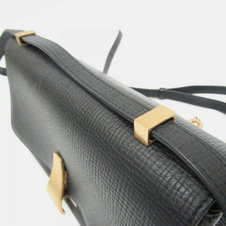 Pre Owned Bottega Veneta Black Textured Leather BV Angle Shoulder Bag
