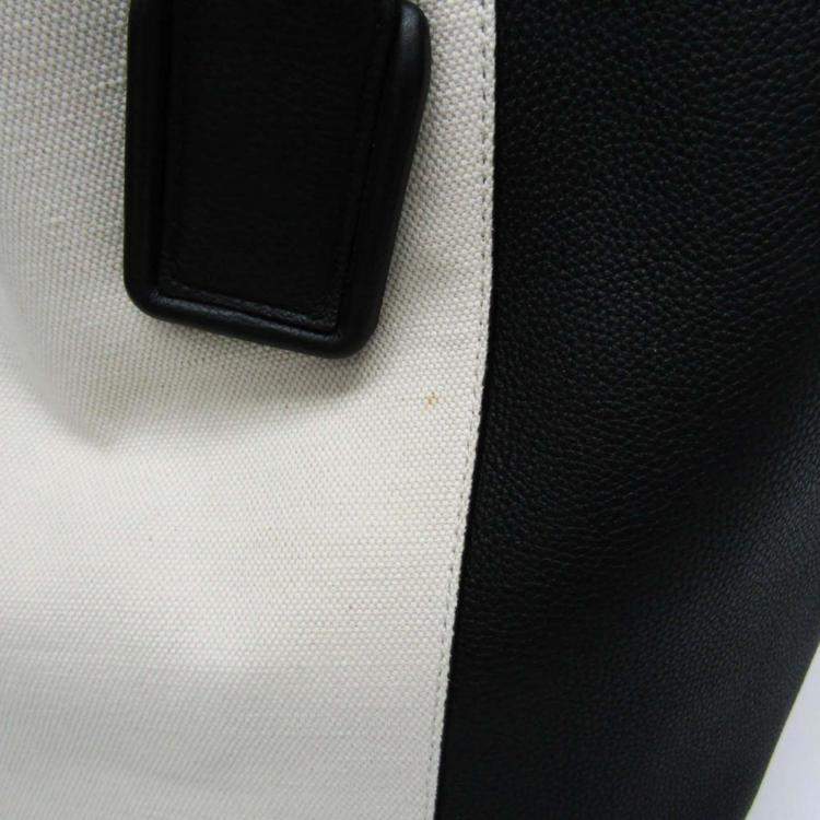 Pre Owned Bottega Veneta Black/Off-white Leather and Canvas Basket Large Tote Bag
