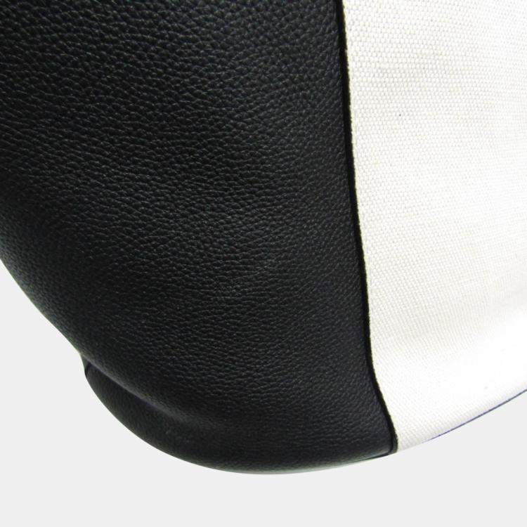 Pre Owned Bottega Veneta Black/Off-white Leather and Canvas Basket Large Tote Bag