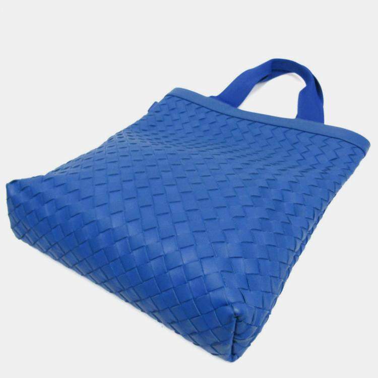 Pre Owned Bottega Veneta Cobalt Nappa Intrecciato Hydrology Tote Bag