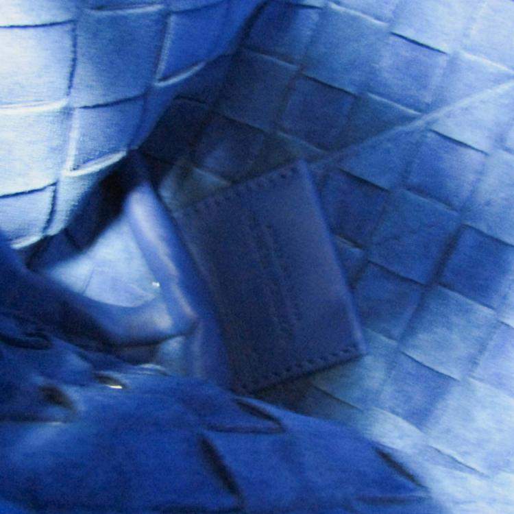 Pre Owned Bottega Veneta Cobalt Nappa Intrecciato Hydrology Tote Bag