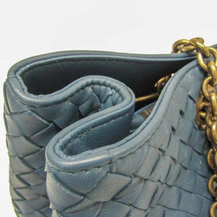 Pre Owned Bottega Veneta Dark green Intrecciato Leather Chain Tote Bag