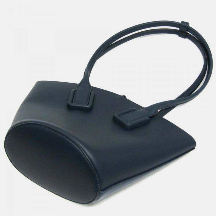 Pre Owned Bottega Veneta Navy Blue Leather Small Basket Tote Bag