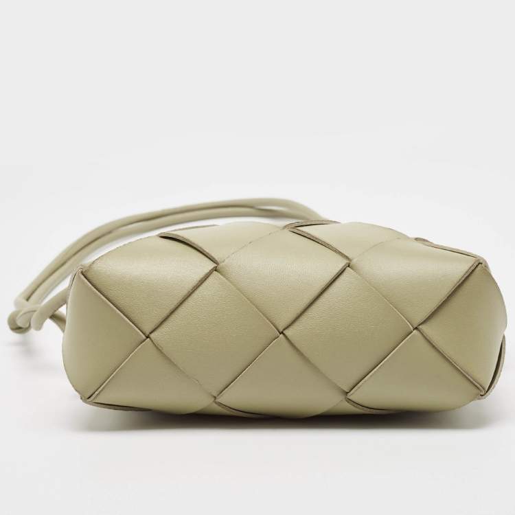 Pre Owned Bottega Veneta Light Green Intreccio Leather Small Cassette Camera Bag