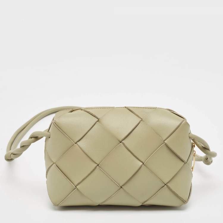 Pre Owned Bottega Veneta Light Green Intreccio Leather Small Cassette Camera Bag