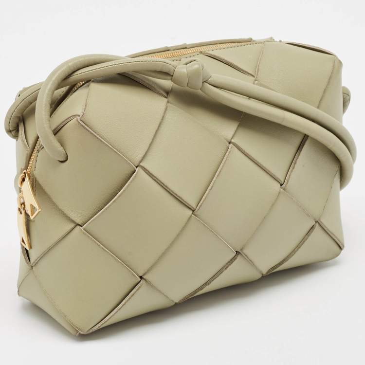 Pre Owned Bottega Veneta Light Green Intreccio Leather Small Cassette Camera Bag