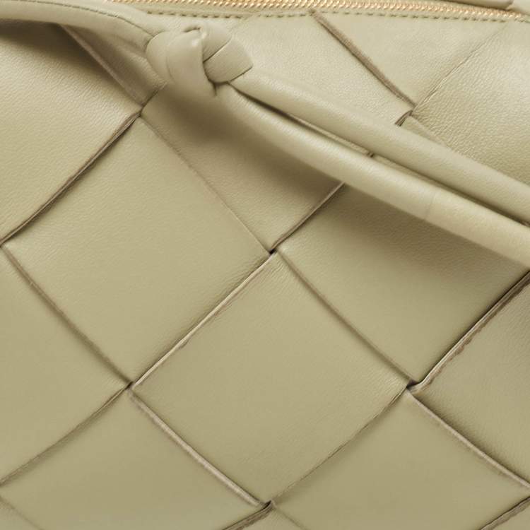 Pre Owned Bottega Veneta Light Green Intreccio Leather Small Cassette Camera Bag
