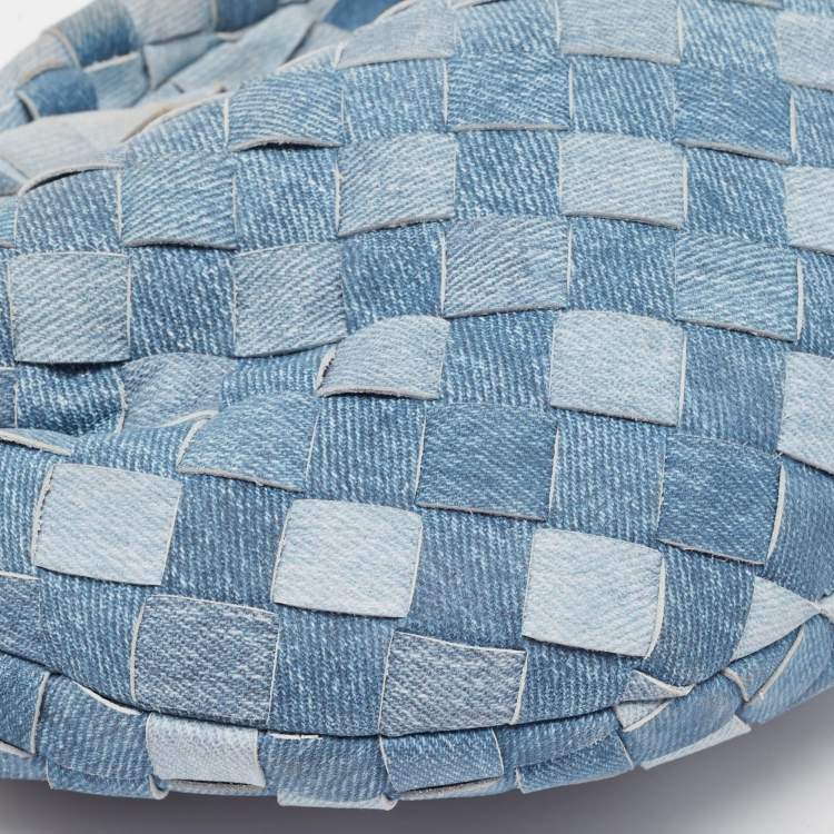 Pre Owned Bottega Veneta Blue Denim Effect Intrecciato Leather Mini Jodie Hobo
