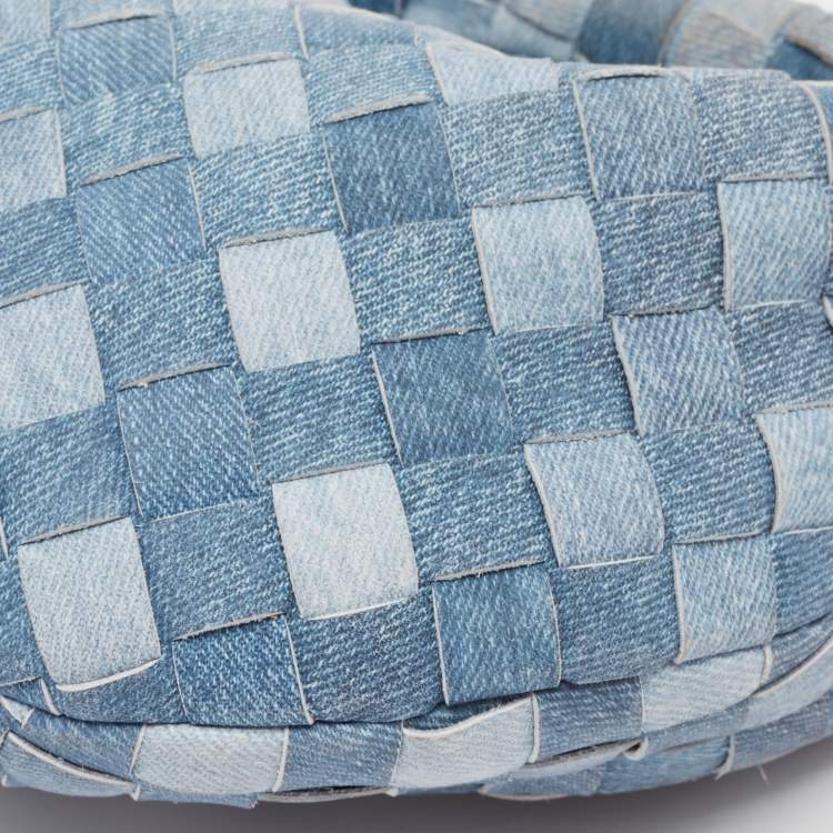 Pre Owned Bottega Veneta Blue Denim Effect Intrecciato Leather Mini Jodie Hobo