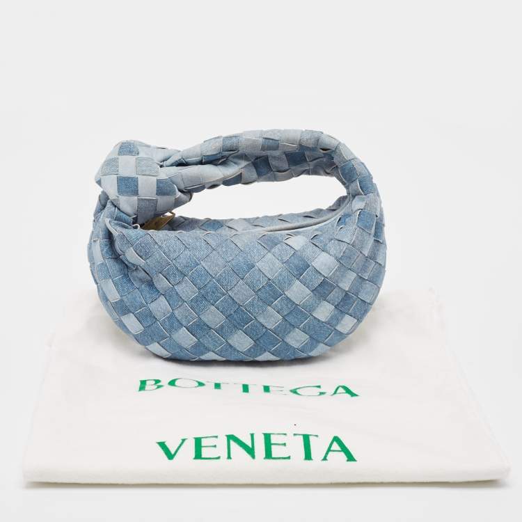 Pre Owned Bottega Veneta Blue Denim Effect Intrecciato Leather Mini Jodie Hobo