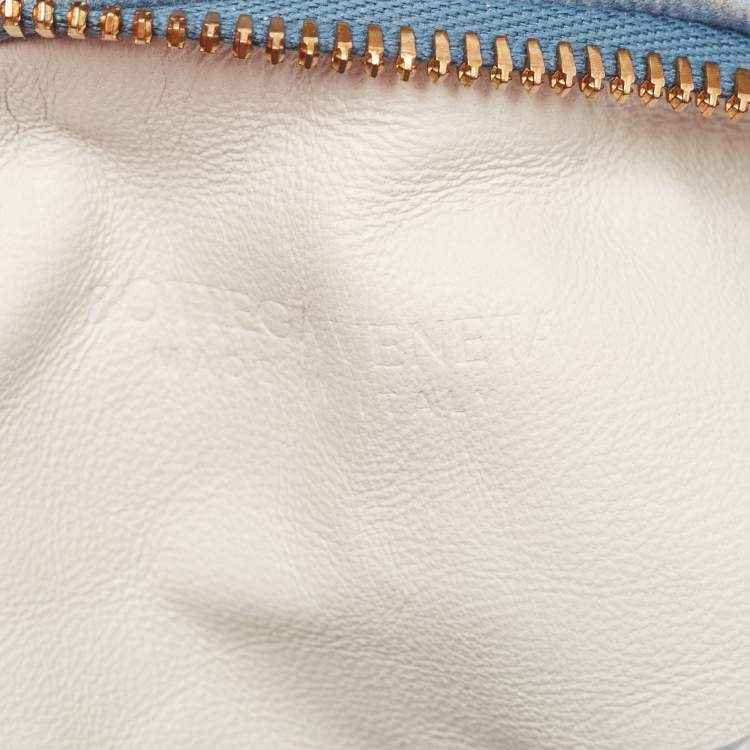 Pre Owned Bottega Veneta Blue Denim Effect Intrecciato Leather Mini Jodie Hobo