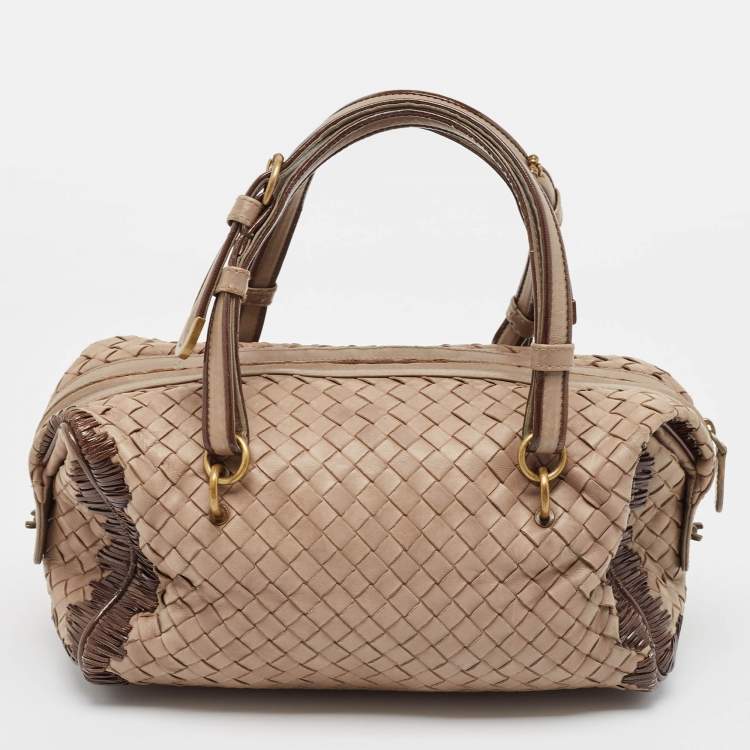 مملوكة مسبقًا Bottega Veneta Beige Intrecciato Leather Boston Bag