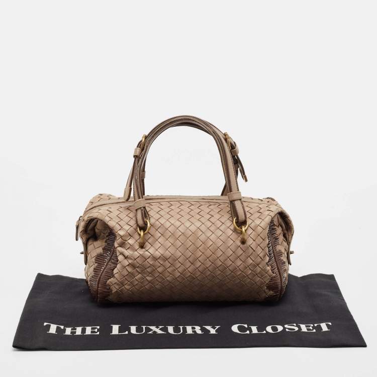 مملوكة مسبقًا Bottega Veneta Beige Intrecciato Leather Boston Bag