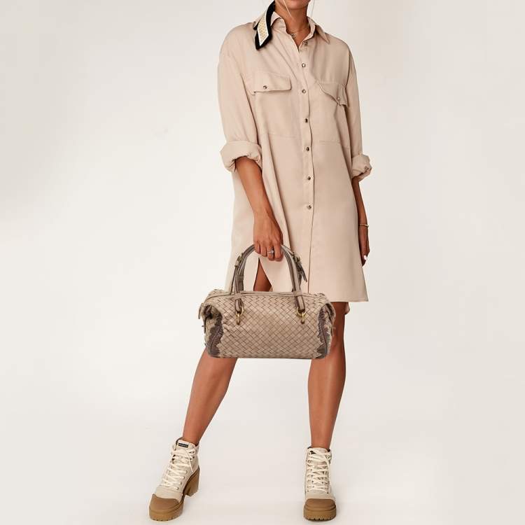 مملوكة مسبقًا Bottega Veneta Beige Intrecciato Leather Boston Bag
