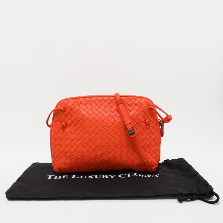 Pre Owned Bottega Veneta Orange Intrecciato Leather Nodini Shoulder Bag