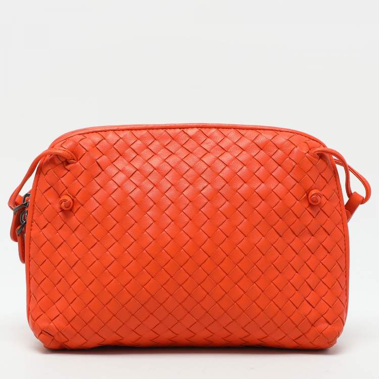 Pre Owned Bottega Veneta Orange Intrecciato Leather Nodini Shoulder Bag