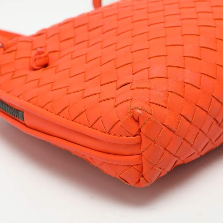 Pre Owned Bottega Veneta Orange Intrecciato Leather Nodini Shoulder Bag