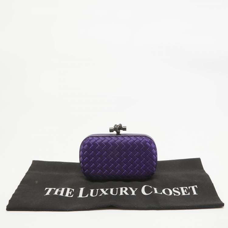 Pre Owned Bottega Veneta Purple Intrecciato Satin Knot Clutch