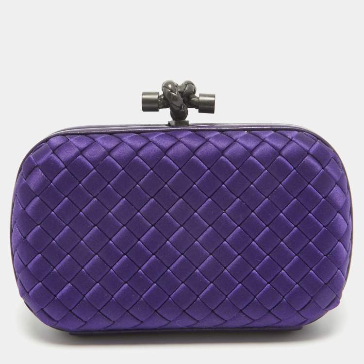 Pre Owned Bottega Veneta Purple Intrecciato Satin Knot Clutch