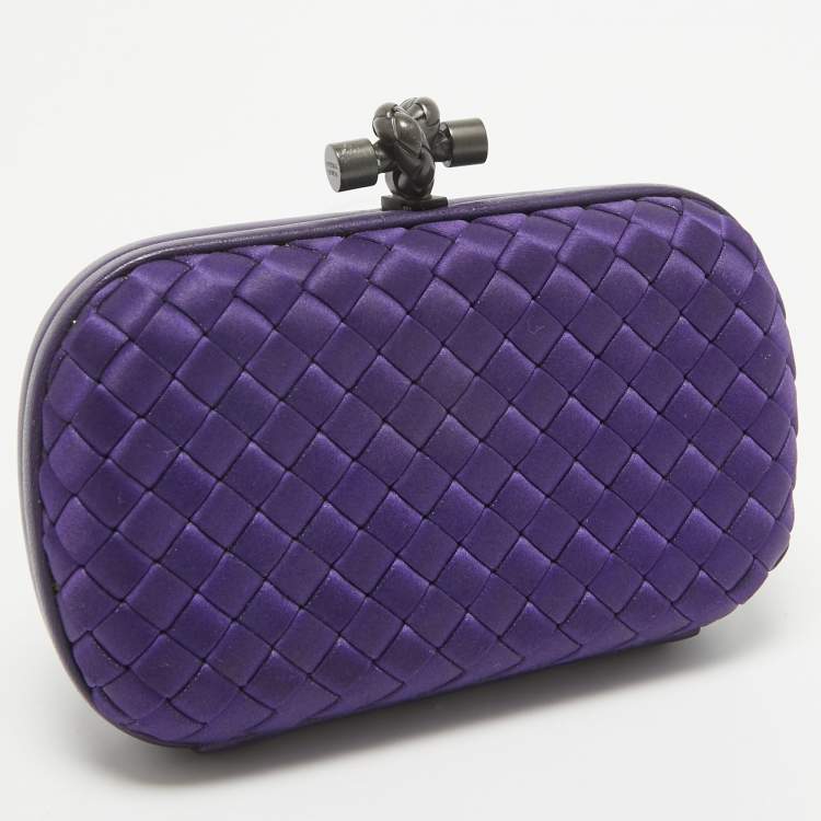 Pre Owned Bottega Veneta Purple Intrecciato Satin Knot Clutch