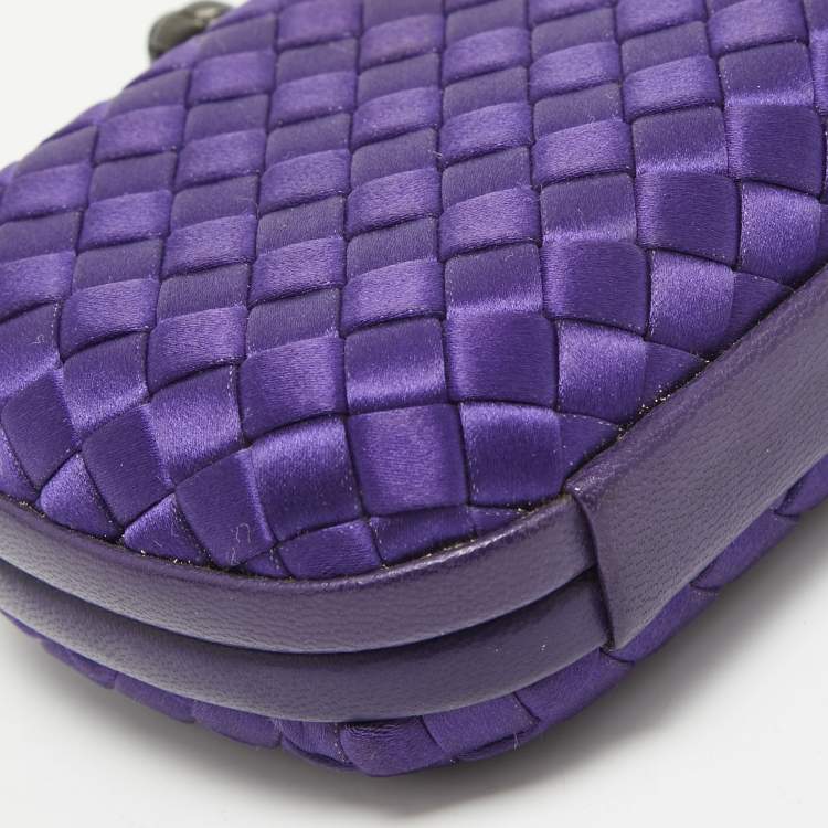 Pre Owned Bottega Veneta Purple Intrecciato Satin Knot Clutch