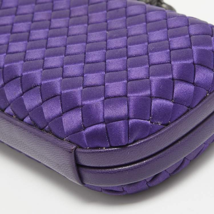 Pre Owned Bottega Veneta Purple Intrecciato Satin Knot Clutch