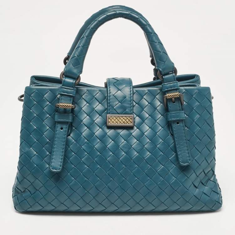 Pre Owned Bottega Veneta Dark Green Intrecciato Leather Mini Roma Tote