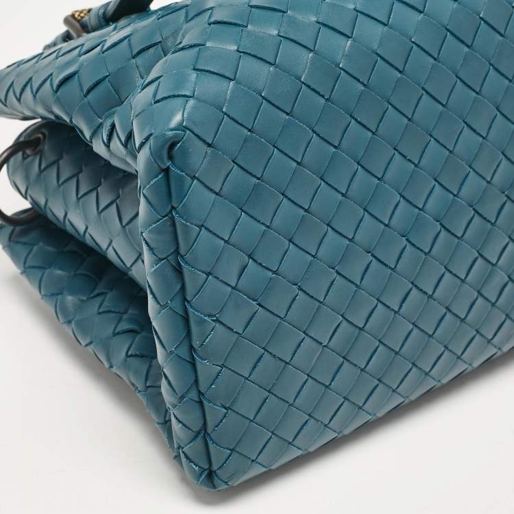 Pre Owned Bottega Veneta Dark Green Intrecciato Leather Mini Roma Tote