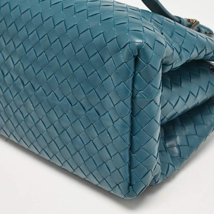 Pre Owned Bottega Veneta Dark Green Intrecciato Leather Mini Roma Tote