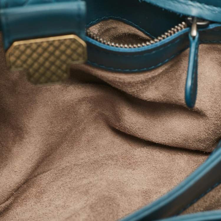 Pre Owned Bottega Veneta Dark Green Intrecciato Leather Mini Roma Tote