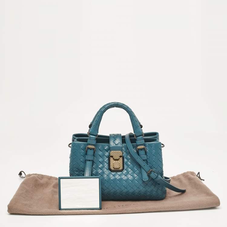 Pre Owned Bottega Veneta Dark Green Intrecciato Leather Mini Roma Tote