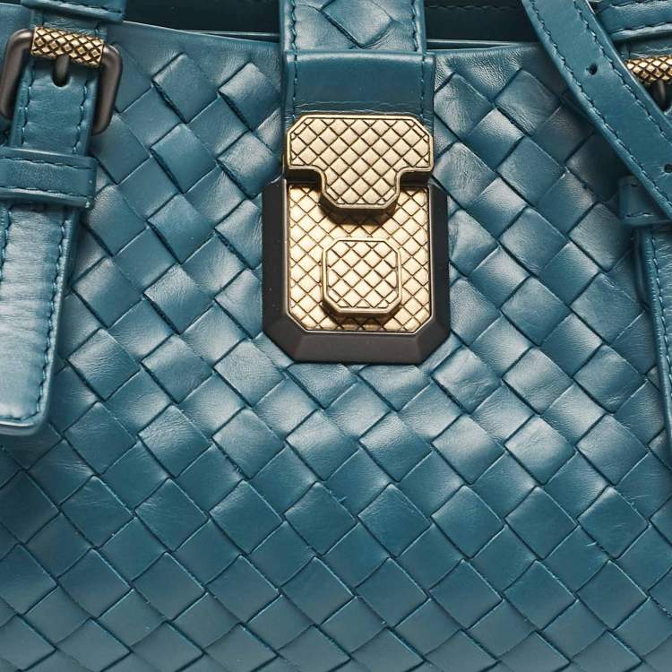 Pre Owned Bottega Veneta Dark Green Intrecciato Leather Mini Roma Tote