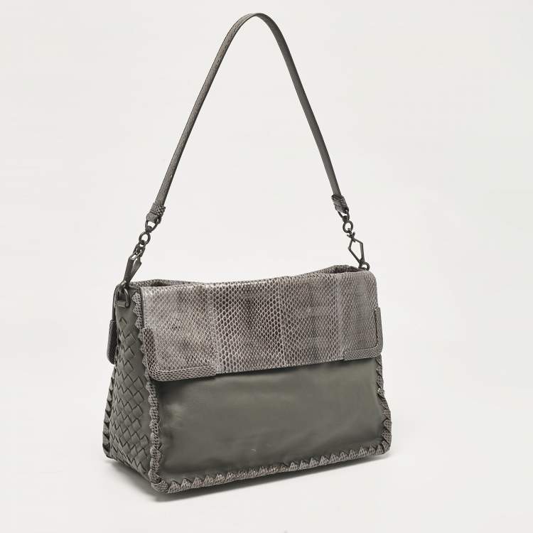 Pre Owned Bottega Veneta Grey Intrecciato Leather and Karung Leather Shoulder Bag