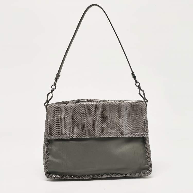 Pre Owned Bottega Veneta Grey Intrecciato Leather and Karung Leather Shoulder Bag