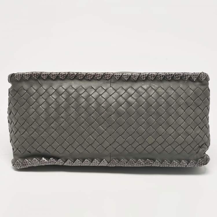 Pre Owned Bottega Veneta Grey Intrecciato Leather and Karung Leather Shoulder Bag