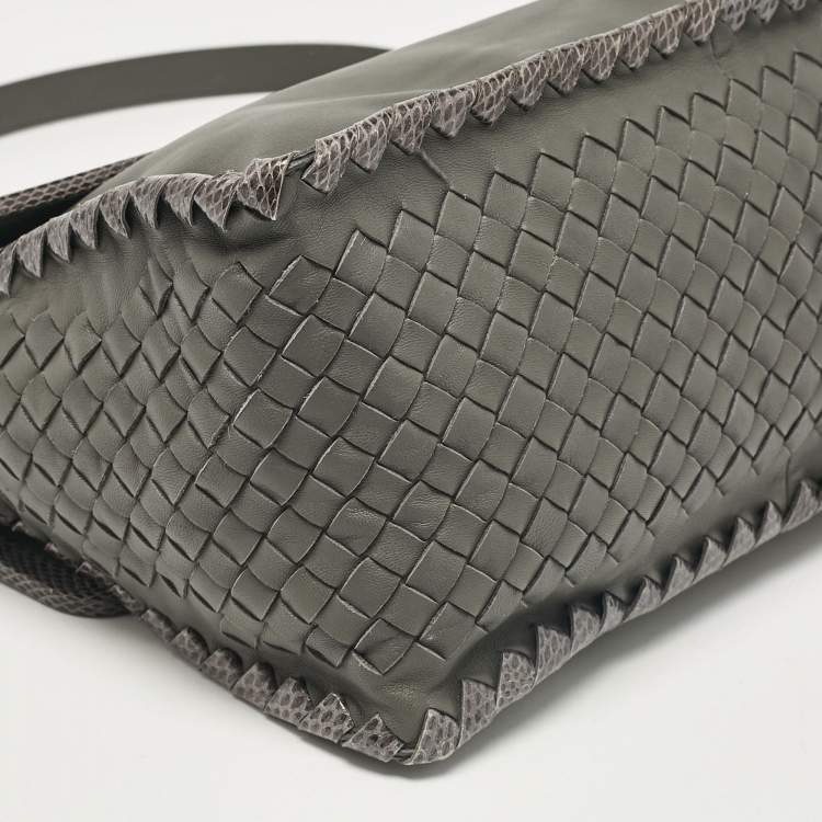 Pre Owned Bottega Veneta Grey Intrecciato Leather and Karung Leather Shoulder Bag