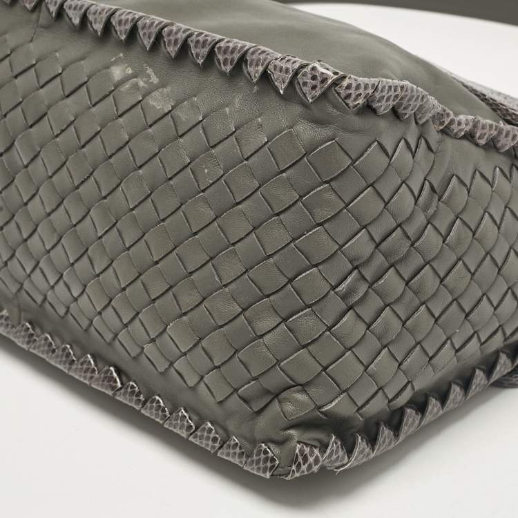 Pre Owned Bottega Veneta Grey Intrecciato Leather and Karung Leather Shoulder Bag