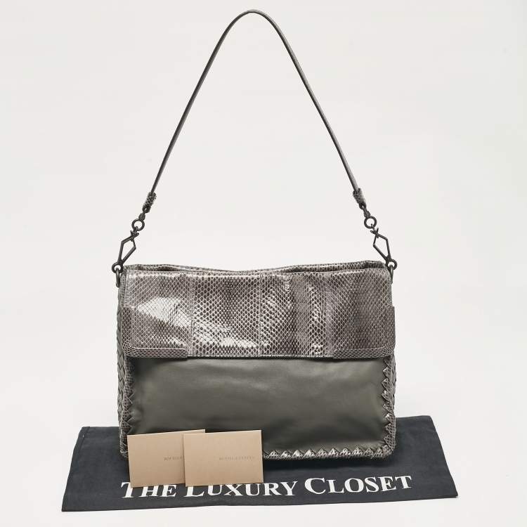 Pre Owned Bottega Veneta Grey Intrecciato Leather and Karung Leather Shoulder Bag