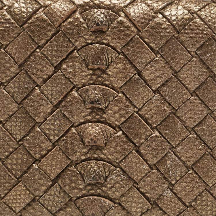 Pre Owned Bottega Veneta Bronze Intrecciato Lizard Small Knot Clutch