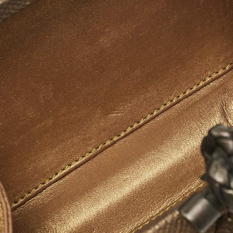 Pre Owned Bottega Veneta Bronze Intrecciato Lizard Small Knot Clutch